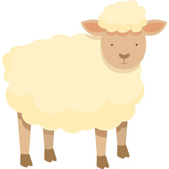 Simple Cartoon Sheep Standing On Transparent Background Facing Forward With Fluffy Wool And Light Brown Legs And Ears