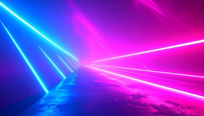Neon Light Tunnel with Blue and Pink Glowing Lines.