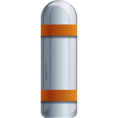 Silver Metal Capsule With Orange Bands Isolated On Transparent Background Cartoon Style Survival Icon
