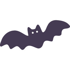Dark Purple Silhouette of a Bat with Cute Eyes and Wide Wings in Flight Against a Transparent Background