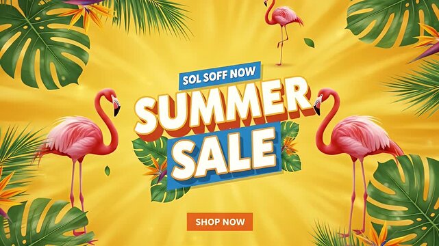 Dynamic Summer Sale Promotion with Tropical Flamingos and Exotic Flowers