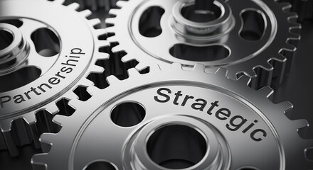 Strategic partnership business concept on interlocking gears