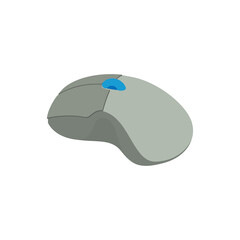 Simple Gray Computer Mouse With Blue Scroll Wheel Isolated On White Background In Studio Lighting