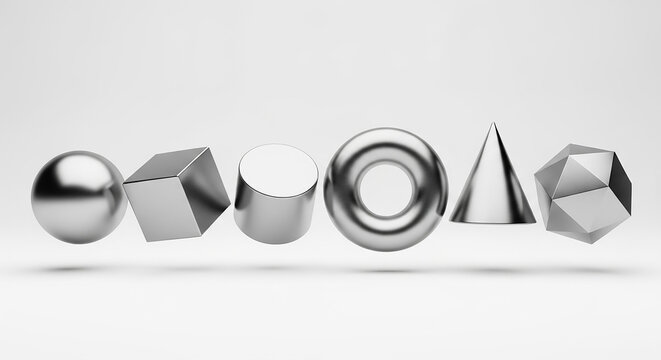 Geometric metallic shapes creating abstract minimalist background