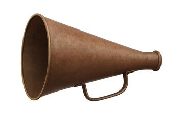 Retro brown bullhorn megaphone, a classic item for spreading loud messages, communication, and shouting announcements. Transparent background