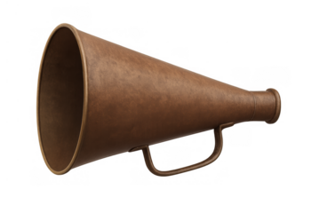 Retro brown bullhorn megaphone, a classic item for spreading loud messages, communication, and shouting announcements. Transparent background