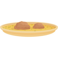 Simple Meatball Soup with Broth and Herbs on a Transparent Background Icon Style