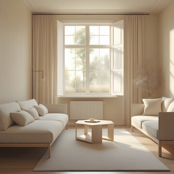 modern living room with window, minimalist living room with window, Luxury tone living room interior design