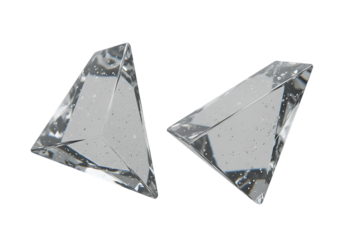 Two transparent triangular prisms isolated on transparent background are displayed