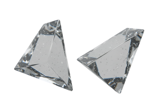 Two transparent triangular prisms isolated on transparent background are displayed