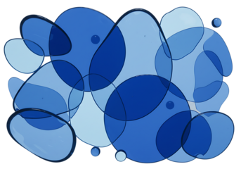 Abstract blue shapes isolated on transparent background, creating a modern design