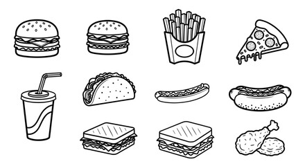 Vector art of line drawing of fast food, showcasing its design