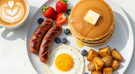 Delicious Pancake Breakfast with Coffee and Fresh Berries