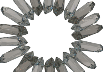Circle of crystals isolated on transparent background, creating a geometric pattern