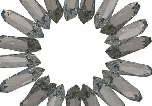 Circle of crystals isolated on transparent background, creating a geometric pattern - Powered by Adobe