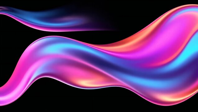 Abstract flowing iridescent liquid with vibrant neon colors on black background