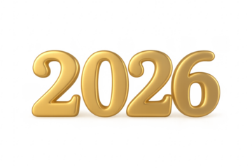 Golden 2026 3d number celebrating new year future