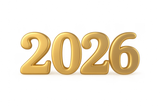 Golden 2026 3d number celebrating new year future