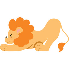 Cute Cartoon Lion Stretching With Eyes Closed in a Playful Pose Against a Transparent Background