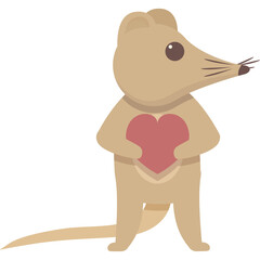 Cute Cartoon Mouse Holding a Pink Heart Icon with a Transparent Background Vector Illustration
