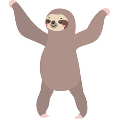 Cute Cartoon Sloth Character With Arms Raised In A Happy Dancing Pose With Pink Accents On Feet And Cheeks Against A Transparent Background