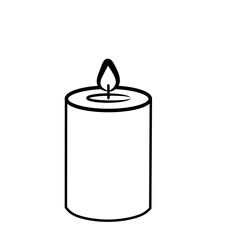 Simple black and white outline vector of a candle with flame shape. Ideal for minimal design, icons, educational materials, coloring pages, and spiritual or memorial projects