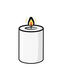 Color vector illustration of a burning candle with a bright flame and soft reflection. Perfect for holiday, romantic, memorial, or spiritual design projects and peaceful decor concepts