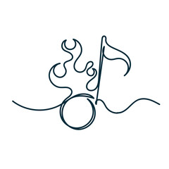 continuous line drawing musical note with burning fire icon