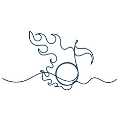 continuous line drawing musical note with burning fire icon