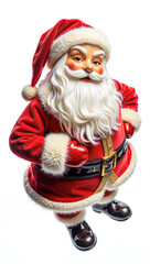 Joyful Santa Claus with gift bag, classic red suit and white beard, festive Christmas portrait full of holiday warmth and cheerful spirit