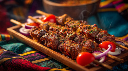 Savory Skewers A Taste of the Golibe Festival, Africa - Grilled Meat, Vibrant Colors, and Cultural Richness in Every Bite