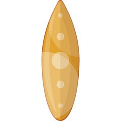 Stylized surfboard illustration with abstract wavy patterns in shades of yellow and orange against a clean white background perfect for summer themes and water sports