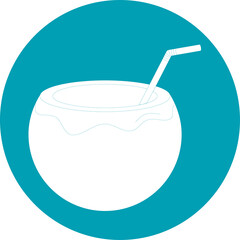 Stylized White Coconut Drink Icon With Straw Inside Teal Circle On Transparent Background Vector Illustration