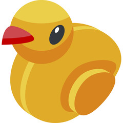 Stylized Yellow Chick Icon with Red Beak and Black Eye on Transparent Background
