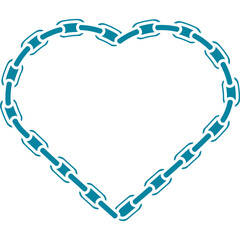 Teal Colored Chain Links Forming a Heart Shape Symbol Against a White Background Isolated Object