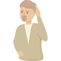 Confused Man With Light Brown Beard And Light Brown Hair Touching His Head In A Tan Sweater And White Undershirt With A Translucent Background Representing Cognitive Decline