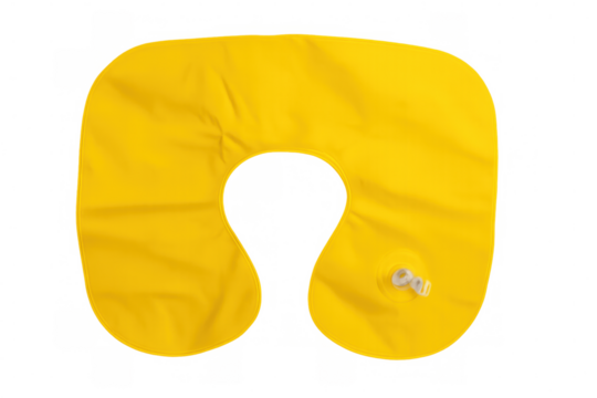 Yellow inflatable travel neck pillow for road trips, airplane journeys, and comfortable relaxation at home or on the go
