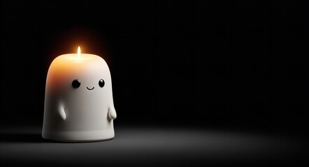 3d render of a cute ghost-shaped candle, isolated on a black background, Generative AI.