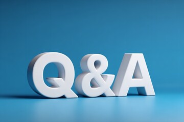 3d text "Q & A" on a blue background, minimalist 2d illustration, Generative AI.