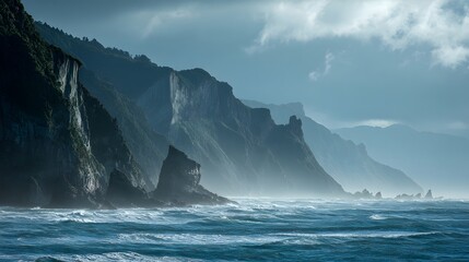 sea, sky, water, mountain, landscape, generation AI 