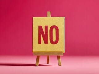 a small canvas on an easel with the red "no" symbol on a yellow background, a minimalist, flat-lay, high-resolution photograph, Generative AI.
