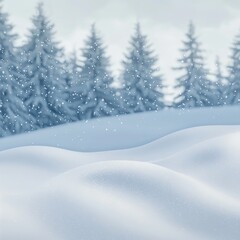 Fototapeta premium Winter Snowy Landscape with Snow-covered Pine Trees and Falling Snowflakes