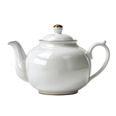 Fototapeta premium Elegant white porcelain teapot with gold trim. minimalist design. studio shot with shadow effect