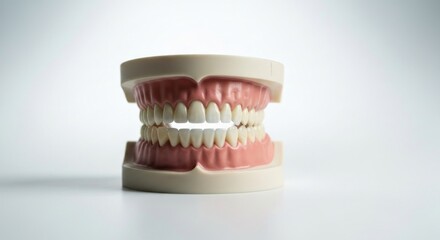 Obraz premium Dental model of human teeth and gums against a bright, gradient background