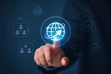 Fototapeta premium Digital technology global connectivity internet data visualization business growth innovation user interface network analytics cloud computing online services communication technology trends
