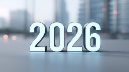 work goal 2026 Bright, modern representation of the year 2026 with a blurred cityscape background.