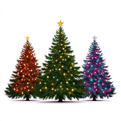 Fototapeta premium Christmas tree evergreen tree holiday decoration tree with lights star topper fir tree decorated tree festive scene colorful lights pine tree