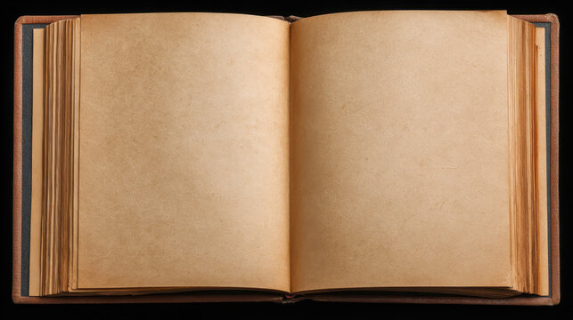 Open blank vintage book page with aged paper texture and warm patina evoking nostalgia and creativity