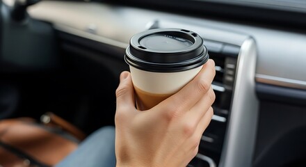 Takeaway Coffee Cups in Car Interior – Realistic Lifestyle Morning Scene