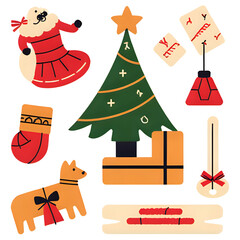 Obraz premium Set of Flat Design Christmas Icons and Holiday Decorations Collection